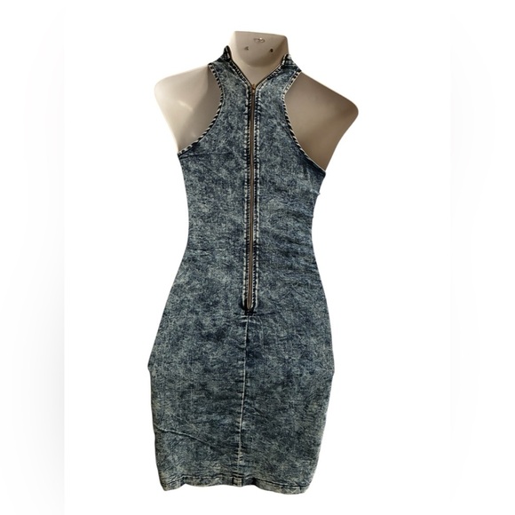 Vibrant MIU Y2K Bodycon Acid Wash Side Contrast Denim Dress S - Picture 3 of 16